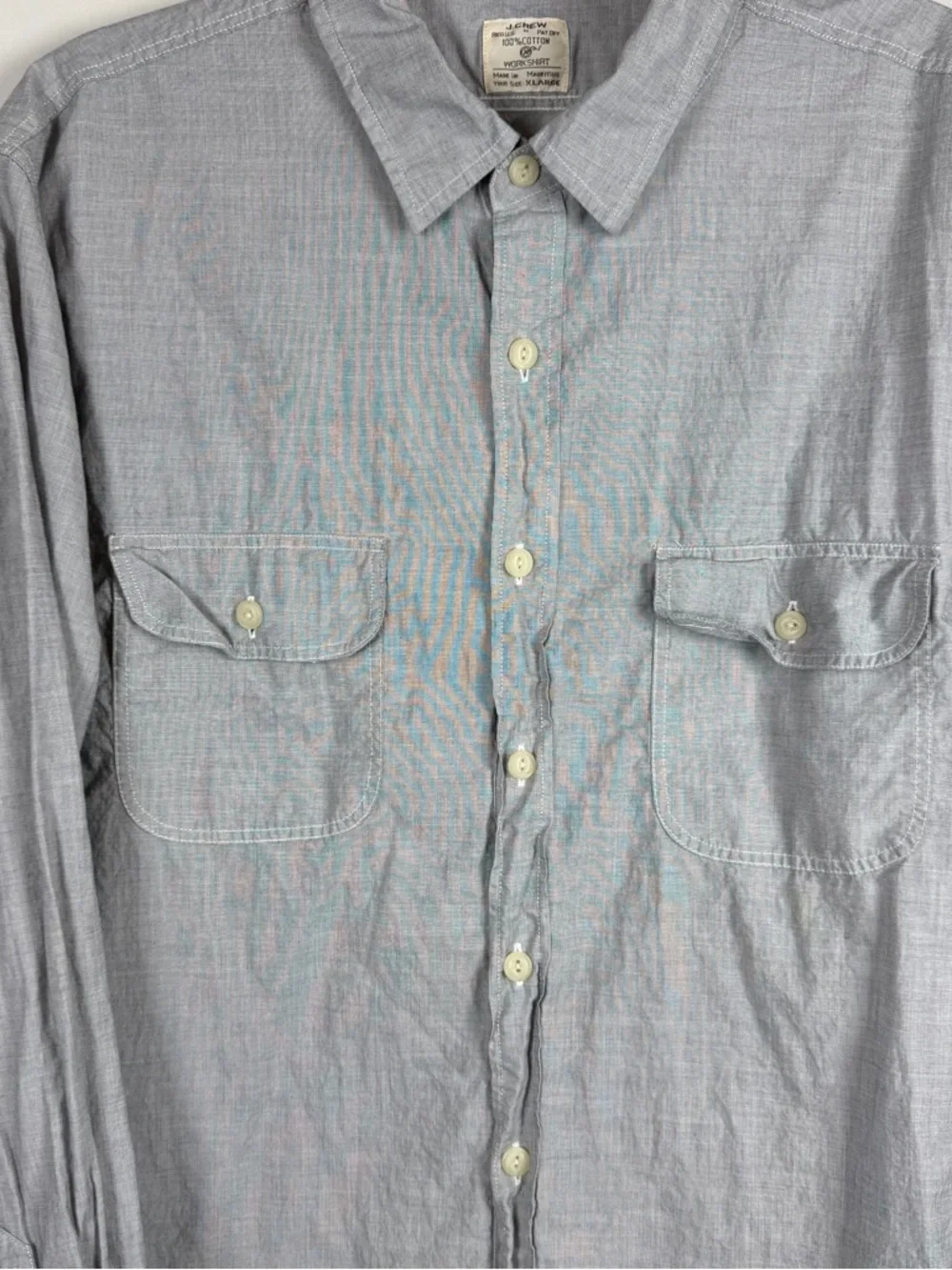 J.Crew Workshirt Gray Cotton Button Up Long Sleeve Career Classic Shirt Men’s XL